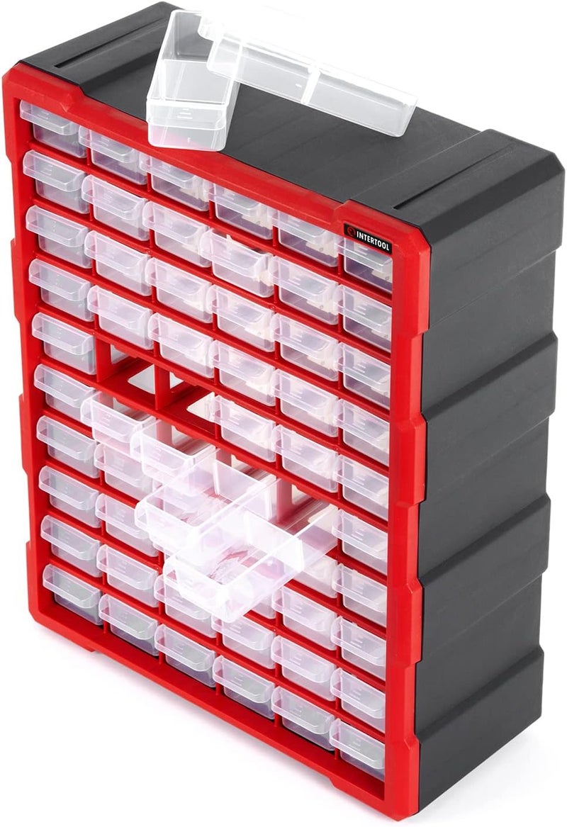 INTERTOOL Small Parts Organizer for Hardware & Screws | 60 Removable Bins with Dividers | Wall Mount or Desktop Craft & Lego Storage Cabinet | 19” x 15” x 7” BX08-4016 - Image 3